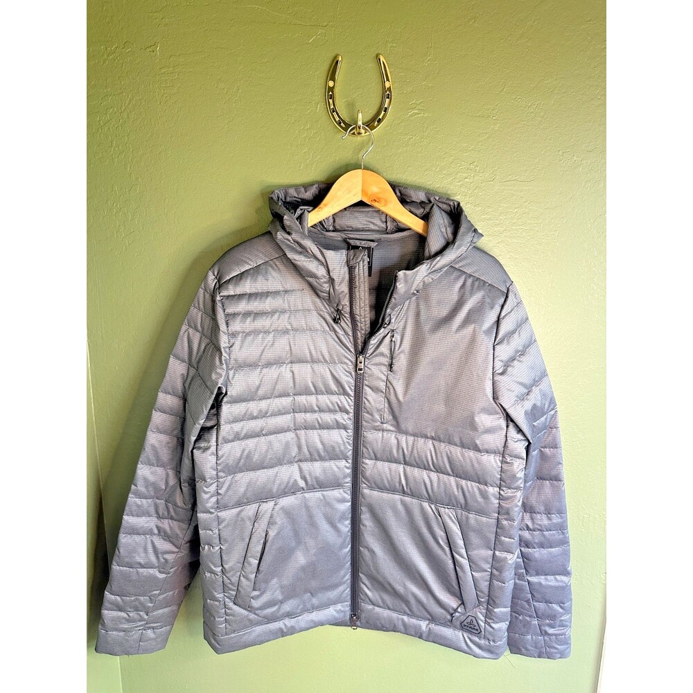 PRANA Lasser Men's Down Insulated Charcoal Hooded Puffer Jacket Sz M